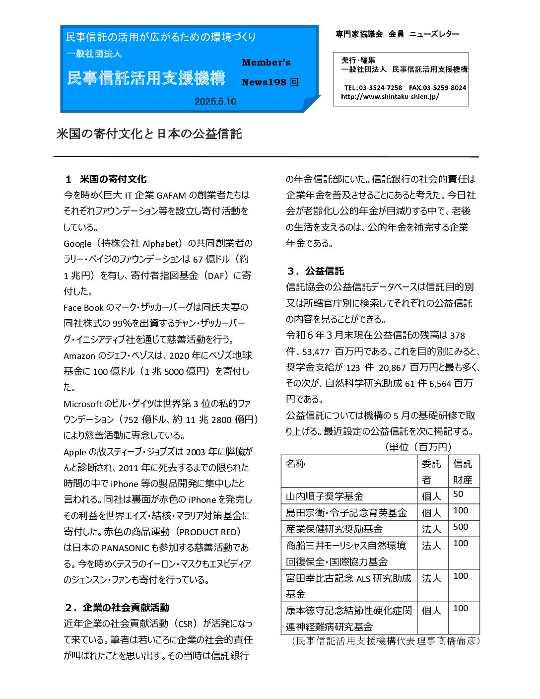 民事信託活用支援機構ニューズレター（第198回）